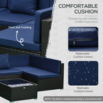 Outdoor and Garden-7-Piece Patio Furniture Sets Outdoor Wicker Conversation Sets PE Rattan Sofa set with Cushions & Tempered Glass Desktop, Dark Blue - Outdoor Style Company