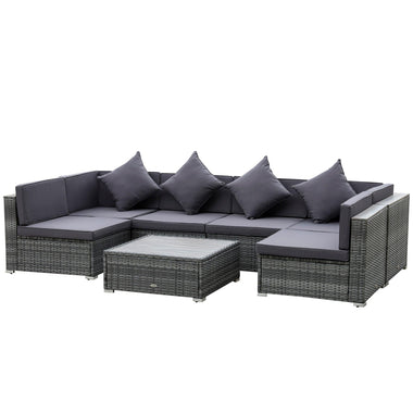 Outdoor and Garden-7-Piece Patio Furniture Sets PE Rattan Sectional Sofa Set Outdoor Conversation Set w/ Coffee Table & Cushion for Garden, Backyard, Grey - Outdoor Style Company