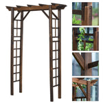 Outdoor and Garden-7' Wood Steel Outdoor Garden Arched Trellis Arbor with Natural Fir Wood & Side Panel for Climbing Vines, Carbonized Color - Outdoor Style Company