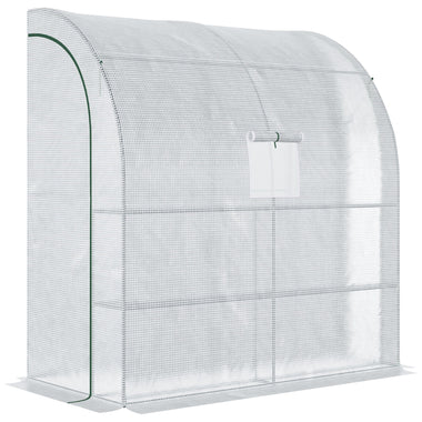 Outdoor and Garden-7' x 3' x 7' Outdoor Walk-In Greenhouse, Plant Nursery with Roll-up Window, PE Cover, and 3-Tier Wire Shelves, White - Outdoor Style Company