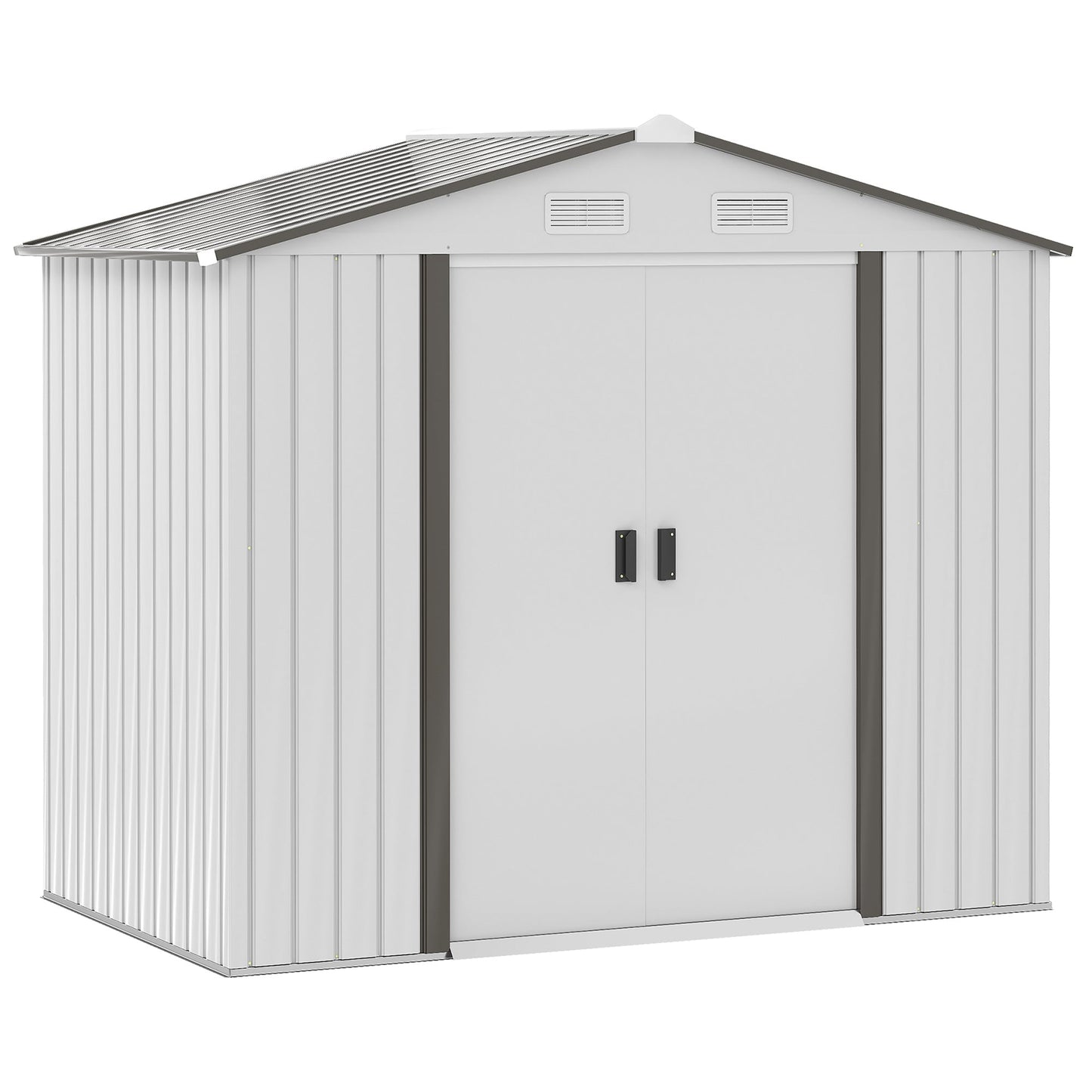Outdoor and Garden-7' x 4' x 6' Garden Metal Shed & Tin Garden shed with 4 Vents for Airflow & 2 Easy Sliding Doors, White - Outdoor Style Company