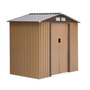 Outdoor and Garden-7' x 4' x 6' Metal Storage Shed & Tin Garden Shed with 4 Vents for Airflow & 2 Easy Sliding Doors, Brown - Outdoor Style Company
