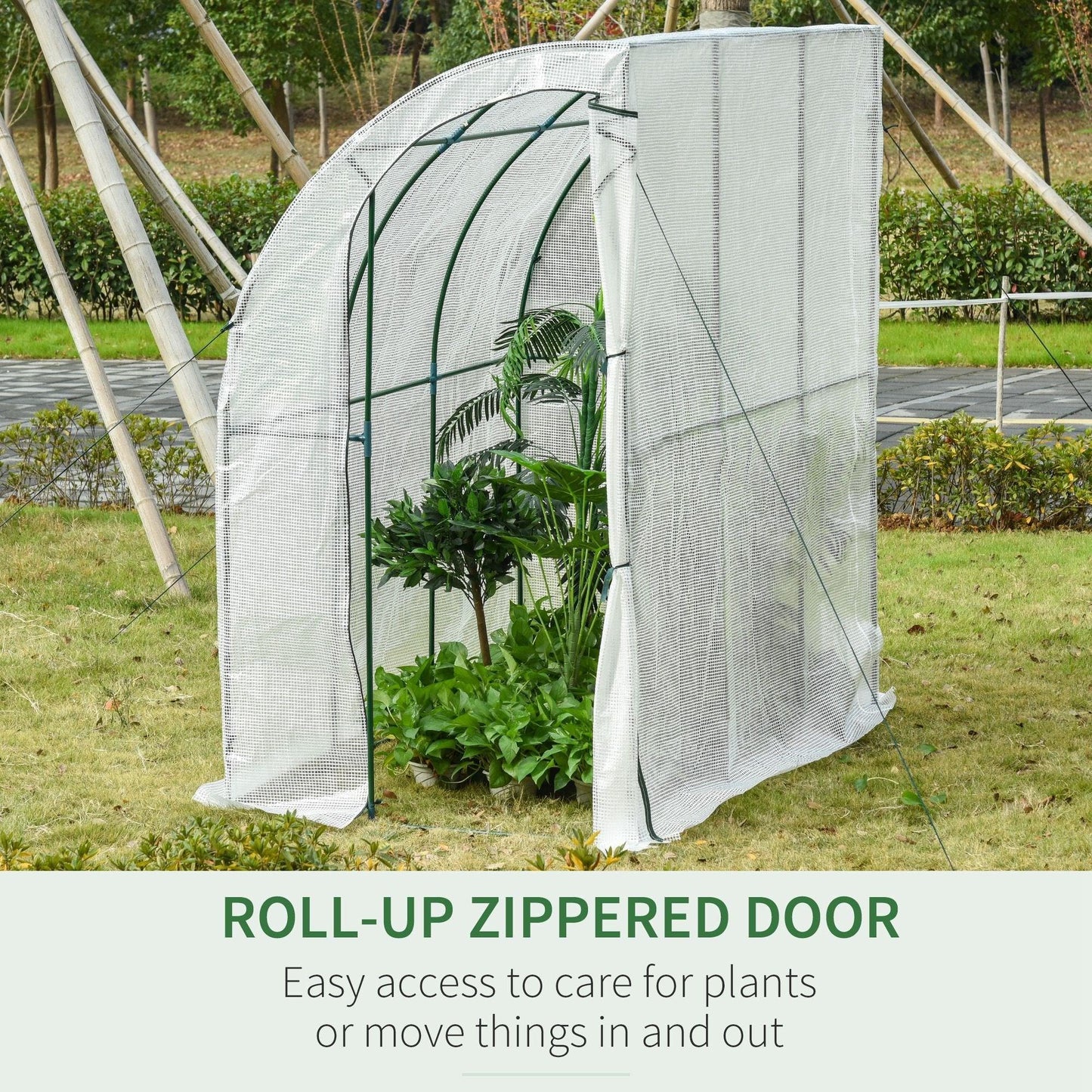 Outdoor and Garden-7' x 4' x 7' Outdoor Walk-In Greenhouse, Plant Nursery with Roll-up Door, and PE Cover, White - Outdoor Style Company