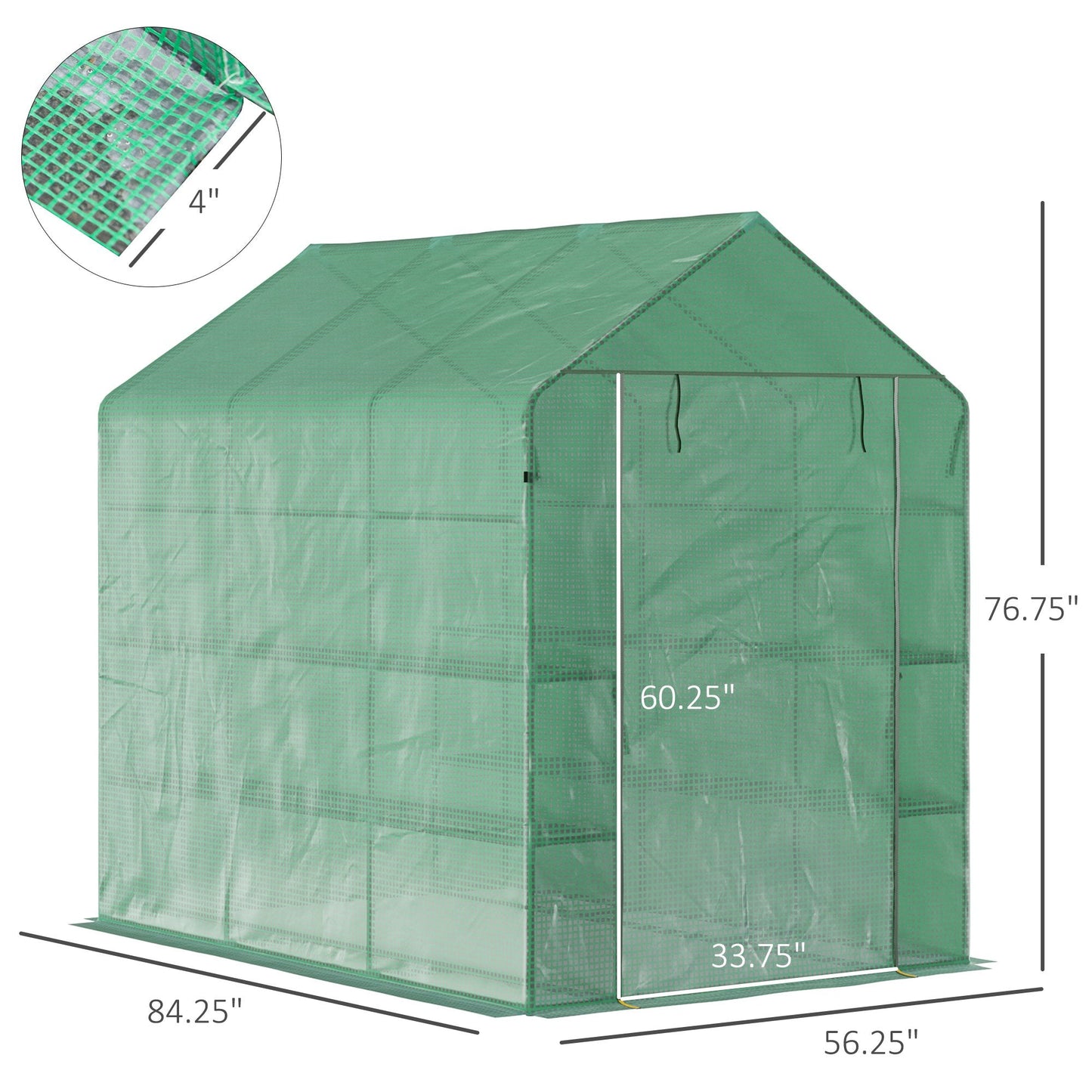 Miscellaneous-7' x 5' x 6' Walk-in Greenhouse PE Cover, 3-Tier Shelves, Steel Frame Hot house, Roll-Up Zipper Door for Flowers, Vegetables, Green - Outdoor Style Company