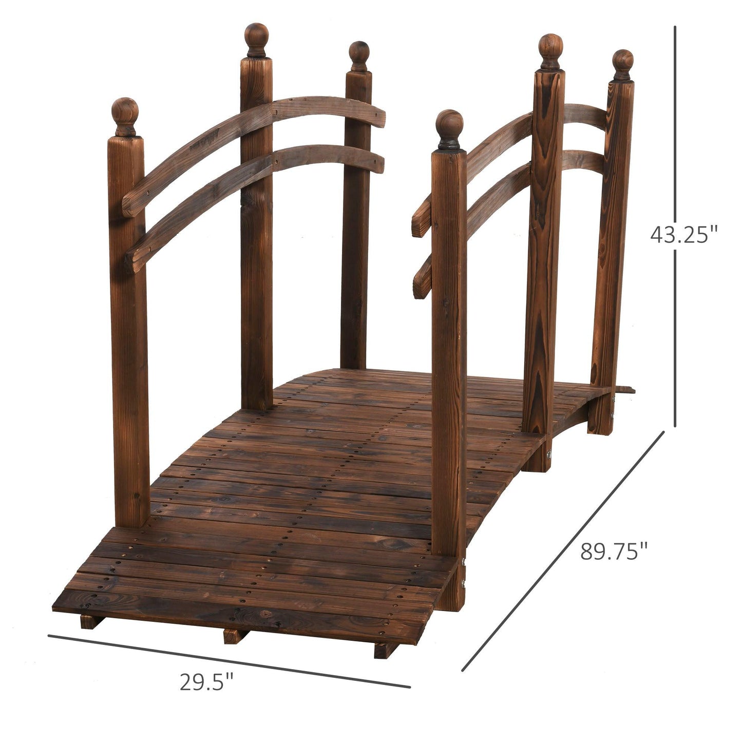 Outdoor and Garden-7.5' Fir Wood Garden Bridge Arc Walkway with Side Railings, Perfect for Backyards, Gardens, & Streams, Carbonized - Outdoor Style Company