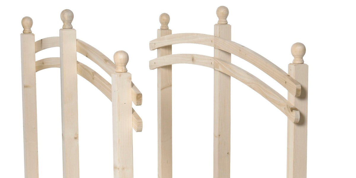 7.5' Wooden Arch Garden Bridge, Safety Rails for Backyard Ponds, Creek