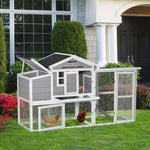 Outdoor and Garden-76" Wooden Chicken Coop, Outdoor Hen House Poultry Cage with Outdoor Run, Nesting Box, Removable Tray and Lockable Doors, Grey - Outdoor Style Company