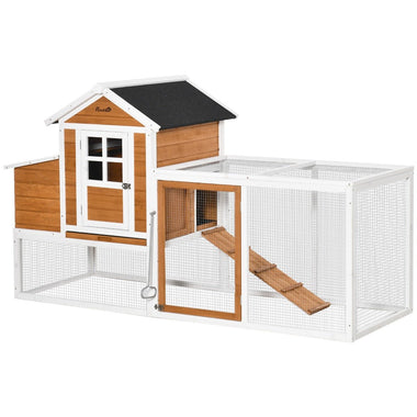 Outdoor and Garden-76Inches Wooden Chicken Coop Outdoor Hen House Poultry Cage with Glass Slide-out Tray Separate Nesting Box, White - Outdoor Style Company