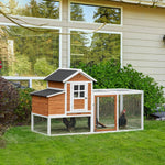 Outdoor and Garden-76Inches Wooden Chicken Coop Outdoor Hen House Poultry Cage with Glass Slide-out Tray Separate Nesting Box, White - Outdoor Style Company