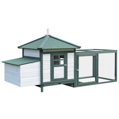 Outdoor and Garden-77" Wooden Chicken Coop Hen House Poultry Cage with Weatherproof Roof, Nesting Box, Enclosed Run and Removable Tray for Outdoor Backyard, Green - Outdoor Style Company