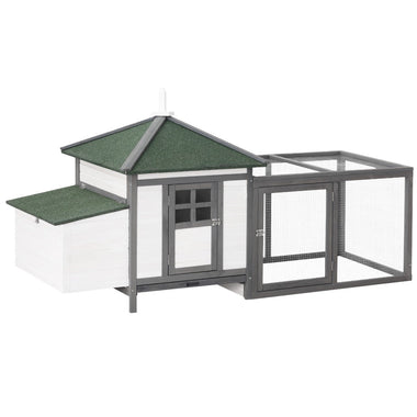Outdoor and Garden-77" Wooden Chicken Coop with Weatherproof Roof, Nesting Box, Enclosed Run and Removable Tray for Outdoor Backyard, Grey - Outdoor Style Company