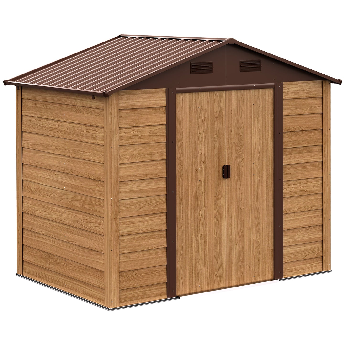 Outdoor and Garden-7.7' x 6.4' Metal Outdoor Storage Shed with 2 Doors and 4 Ventilation for Patio, Backyard & Lawn, Outdoor Furniture, Brown - Outdoor Style Company