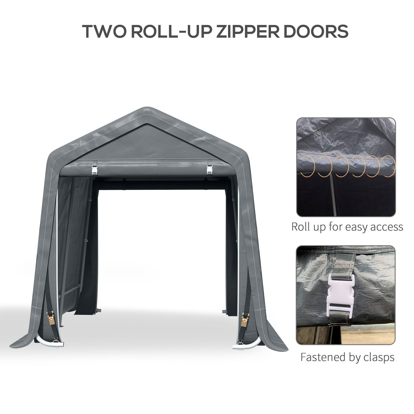 Outdoor and Garden-7.9' x 6.6' Garden Storage Tent, Heavy Duty Bike Shed, Patio Storage Shelter w/ Metal Frame and Double Zipper Doors, Dark Grey - Outdoor Style Company
