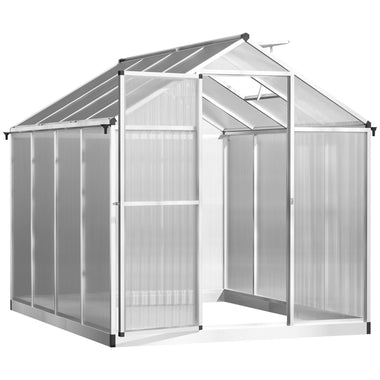 Miscellaneous-8' L x 6' W Walk-In Polycarbonate Greenhouse with Roof Vent for Ventilation & Rain Gutter, Hobby Greenhouse for Winter - Outdoor Style Company