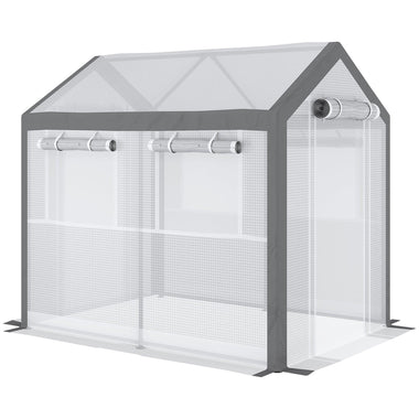 Outdoor and Garden-8' L x 6' W x 7' H Outdoor Walk-In Tunnel Greenhouse with Roll-up Windows, 2 Zippered Doors & Weather Cover, White/Gray - Outdoor Style Company