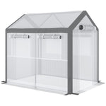 Outdoor and Garden-8' L x 6' W x 7' H Outdoor Walk-In Tunnel Greenhouse with Roll-up Windows, 2 Zippered Doors & Weather Cover, White/Gray - Outdoor Style Company