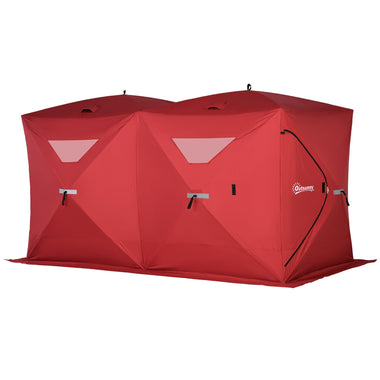 Outdoor and Garden-8 Person Ice Fishing Shelter, Waterproof Oxford Fabric Portable Pop-up Ice Tent with 4 Doors for Outdoor Fishing, Red - Outdoor Style Company