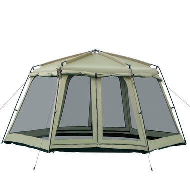 Miscellaneous-8 Person Tent, Waterproof Fabric, Wind Resistant Hexagon Design, for Hiking - Army Green - Outdoor Style Company