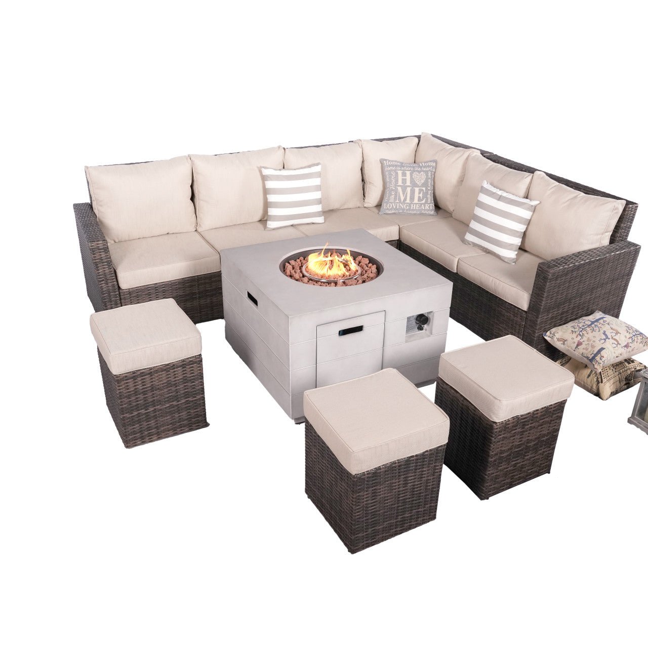 -8-Piece Brown Wicker Patio Fire Pit Sofa Set Conversation Furniture Set - Outdoor Style Company