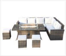 -8 Pieces Grey or Brown Fire Pit Sofa Set - Outdoor Style Company