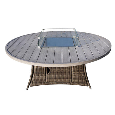 -8-Seat Alum Round Patio Fire Pit Dining Table in Gray (Table Only) - Outdoor Style Company