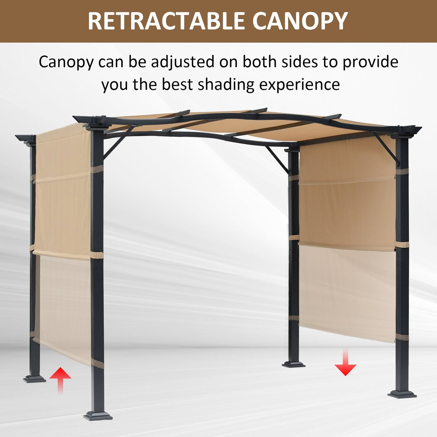 Outdoor and Garden-8' x 10' Retractable Pergola Canopy Steel Frame Polyester Fabric Gazebo with Top Cover,Retractable Canopy Shade Awning - Outdoor Style Company