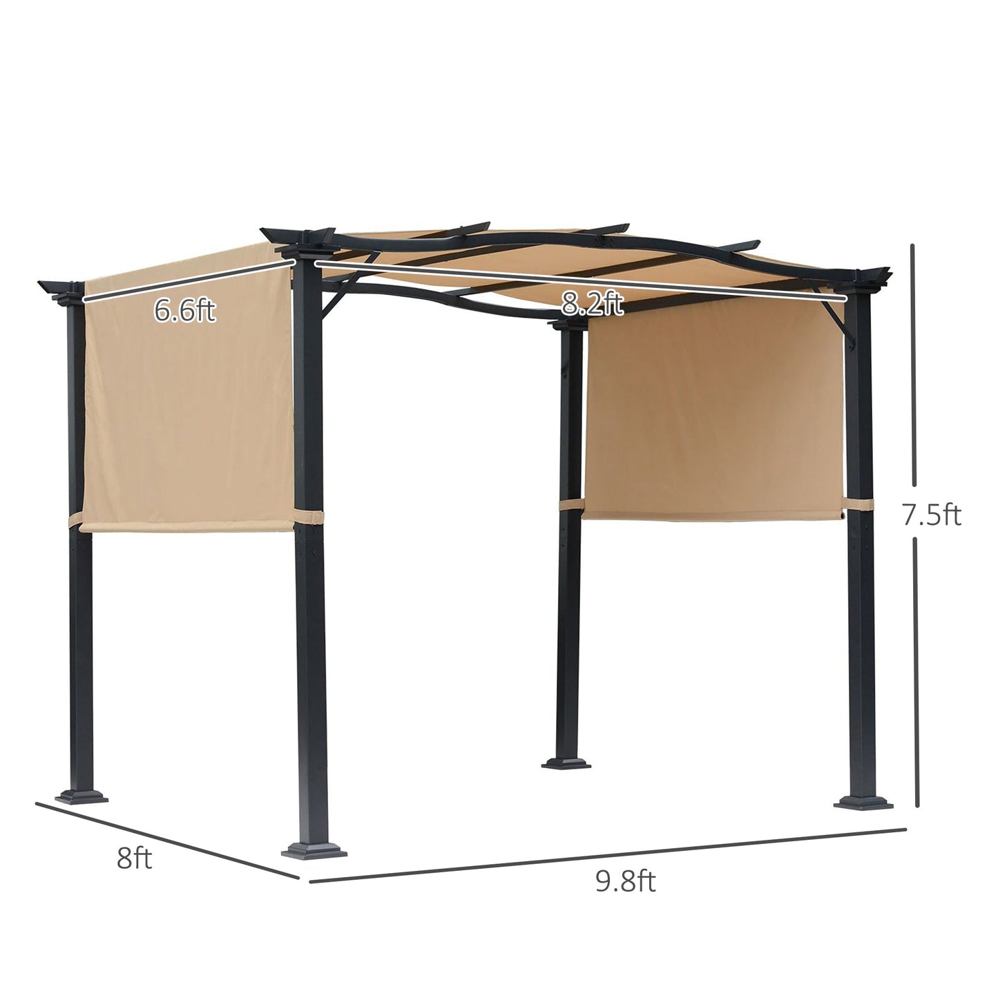 Outdoor and Garden-8' x 10' Retractable Pergola Canopy Steel Frame Polyester Fabric Gazebo with Top Cover,Retractable Canopy Shade Awning - Outdoor Style Company