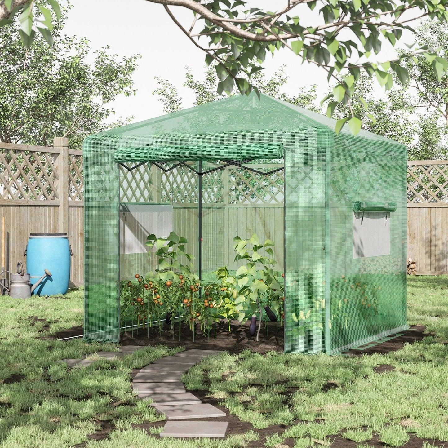 Outdoor and Garden-8' x 6' Portable Walk-in Greenhouse, Folding Pop-up, Outdoor Canopy Green House, Ventilating Side Windows for Growing Flowers, Green - Outdoor Style Company