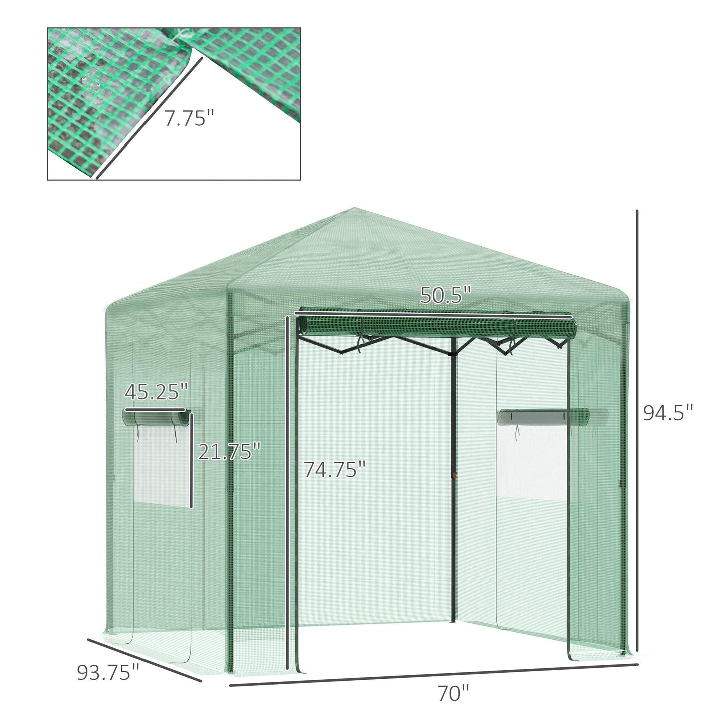 Outdoor and Garden-8' x 6' Portable Walk-in Greenhouse, Folding Pop-up, Outdoor Canopy Green House, Ventilating Side Windows for Growing Flowers, Green - Outdoor Style Company