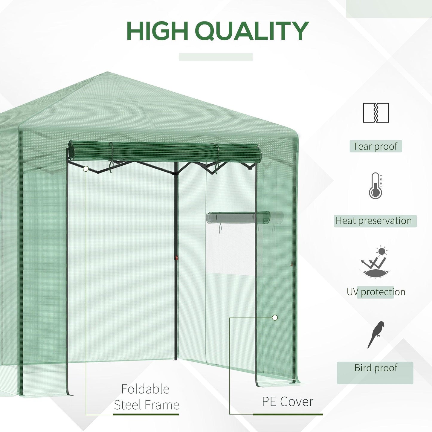 Outdoor and Garden-8' x 6' Portable Walk-in Greenhouse, Folding Pop-up, Outdoor Canopy Green House, Ventilating Side Windows for Growing Flowers, Green - Outdoor Style Company