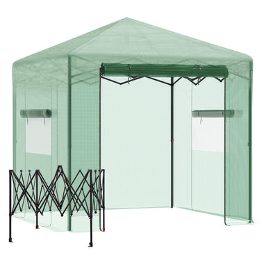 Outdoor and Garden-8' x 6' Portable Walk-in Greenhouse, Folding Pop-up, Outdoor Canopy Green House, Ventilating Side Windows for Growing Flowers, Green - Outdoor Style Company
