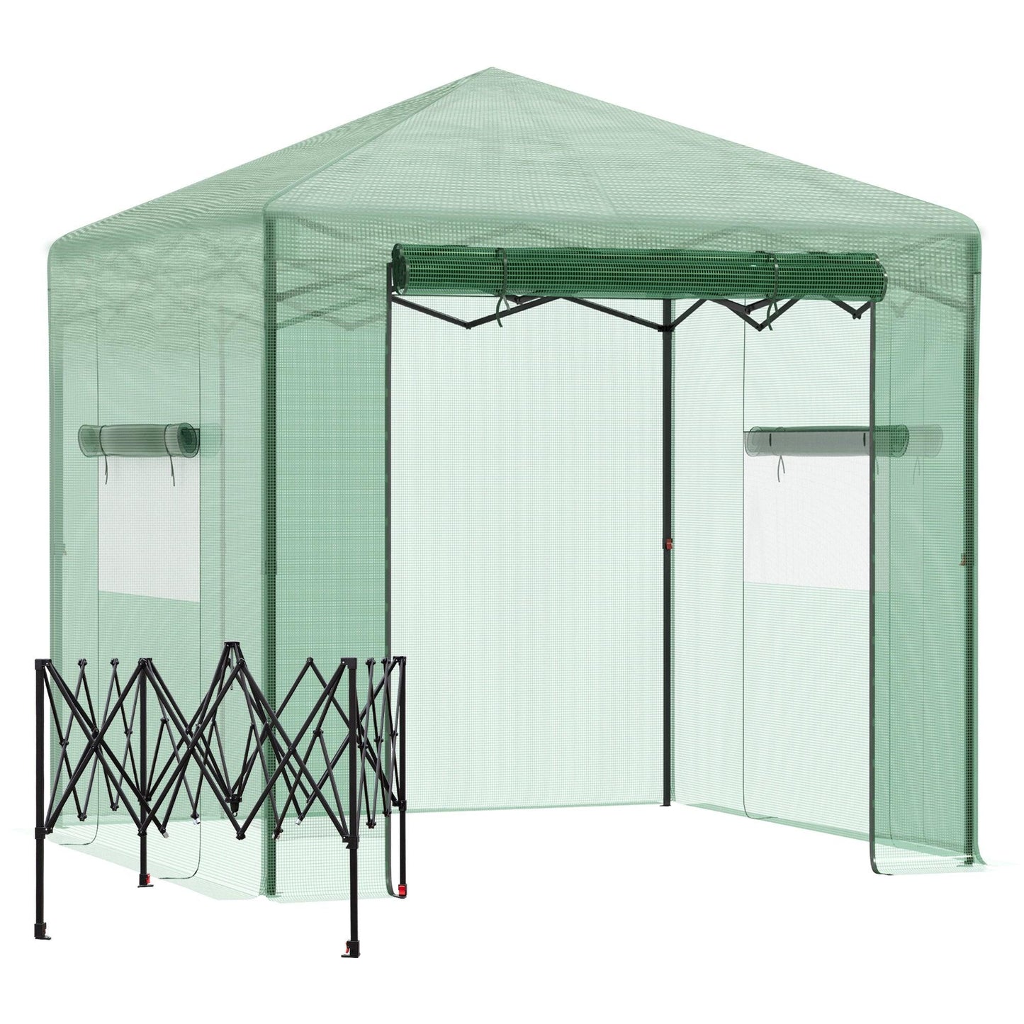 Outdoor and Garden-8' x 6' Portable Walk-in Greenhouse, Folding Pop-up, Outdoor Canopy Green House, Ventilating Side Windows for Growing Flowers, Green - Outdoor Style Company