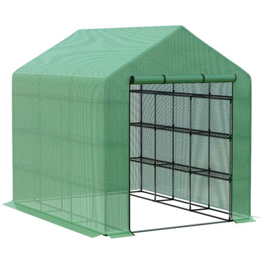 Miscellaneous-8' x 6' x 7' Portable Water/UV Walk-In Greenhouse Hot House with 18 Shelves, Weather Cover & Roll Up Door, Green - Outdoor Style Company