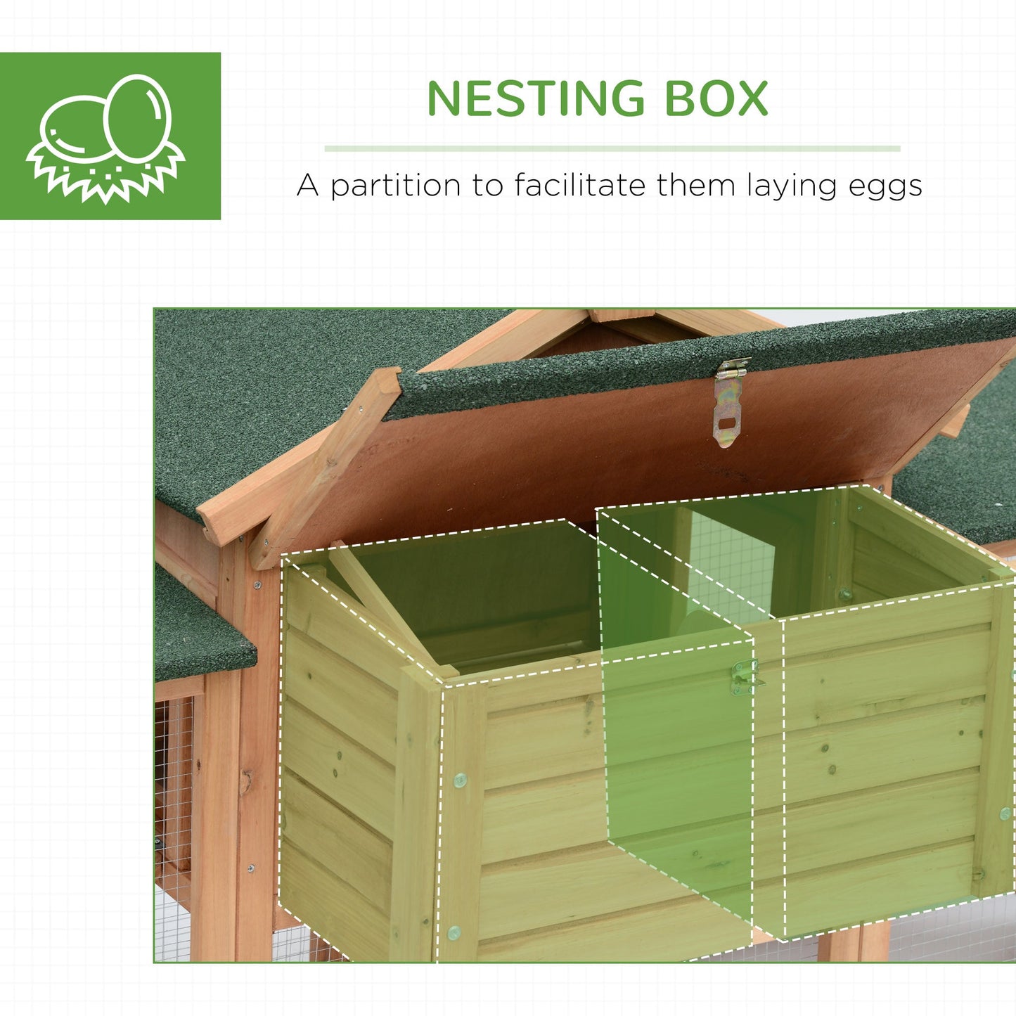 Pet Supplies-80" Wooden Chicken Coop House, Backyard Hen Poultry Cage with Nesting Box, Double Run, Removable Tray and Asphalt Roof, Natural/Green - Outdoor Style Company