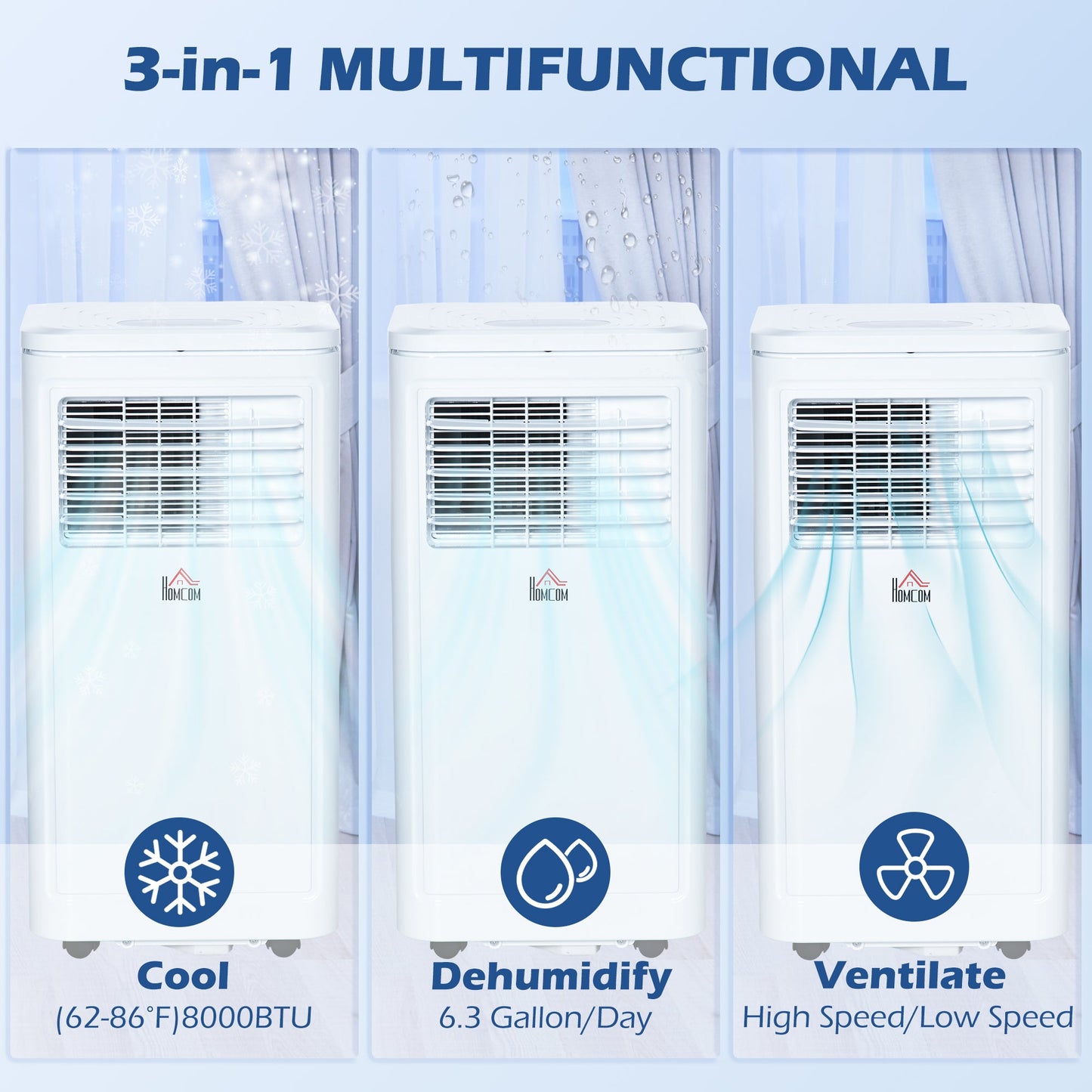 Miscellaneous-8,000 BTU Portable Air Conditioner Home AC Unit with Dehumidifier & Fan Mode, with Remote,Cools 161Sq Ft, 24H Timer, Black - Outdoor Style Company