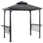 Outdoor and Garden-8.3ft Outdoor Patio Double-Tier BBQ Canopy Gazebo with 2 Separate Shelves for Serving & 6 Hooks for Utensils, Black/Coffee - Outdoor Style Company