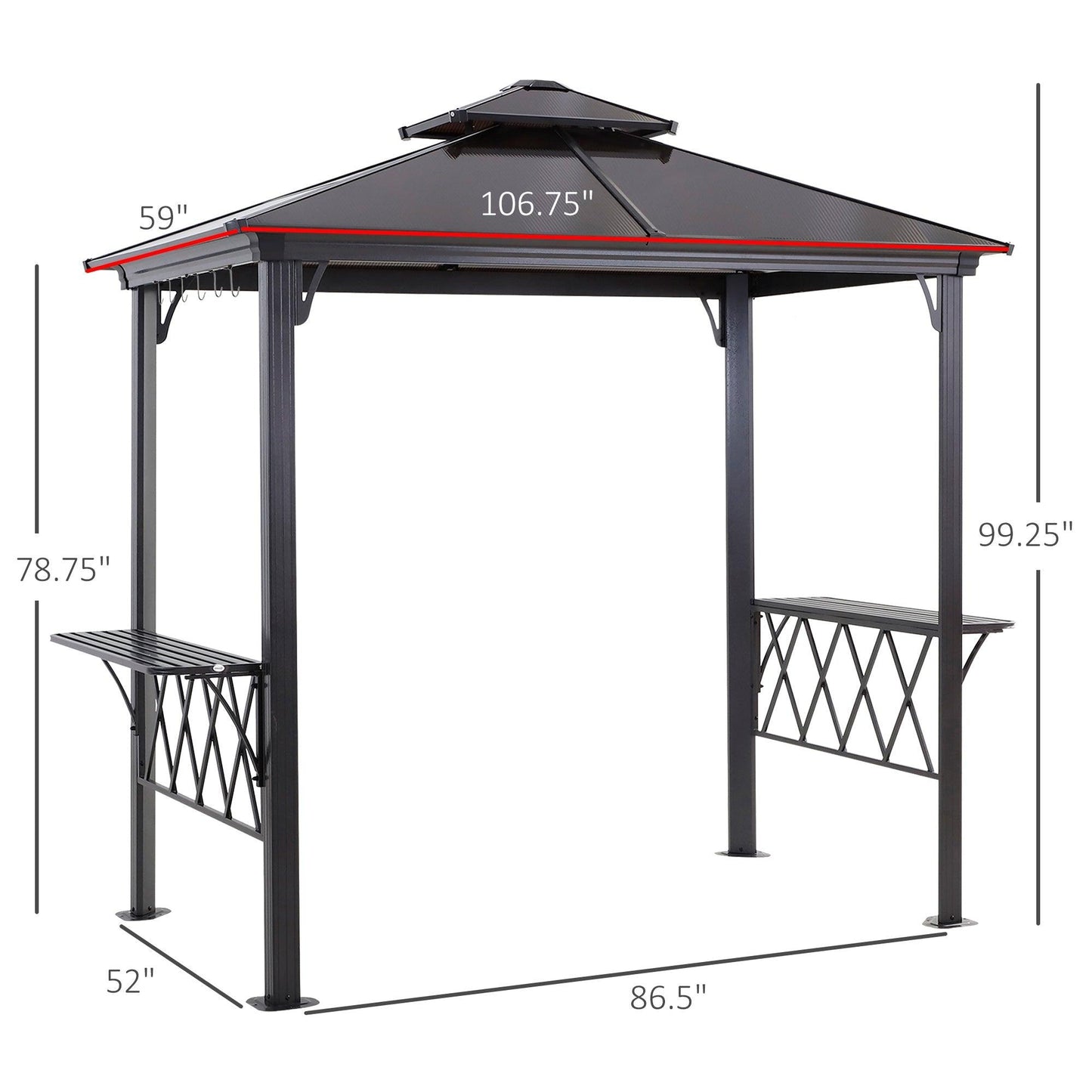 Outdoor and Garden-8.3ft Outdoor Patio Double-Tier BBQ Canopy Gazebo with 2 Separate Shelves for Serving & 6 Hooks for Utensils, Black/Coffee - Outdoor Style Company