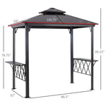 Outdoor and Garden-8.3ft Outdoor Patio Double-Tier BBQ Canopy Gazebo with 2 Separate Shelves for Serving & 6 Hooks for Utensils, Black/Coffee - Outdoor Style Company