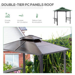 Outdoor and Garden-8.3ft Outdoor Patio Double-Tier BBQ Canopy Gazebo with 2 Separate Shelves for Serving & 6 Hooks for Utensils, Black/Coffee - Outdoor Style Company