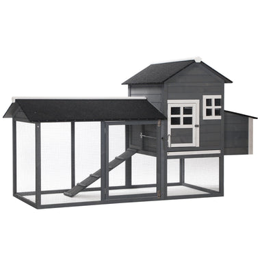 Pet Supplies-84" Wooden Chicken Coop, Chicken House Poultry Hen Cage with Covered Big Run, Nesting Box, and Perches, Grey - Outdoor Style Company