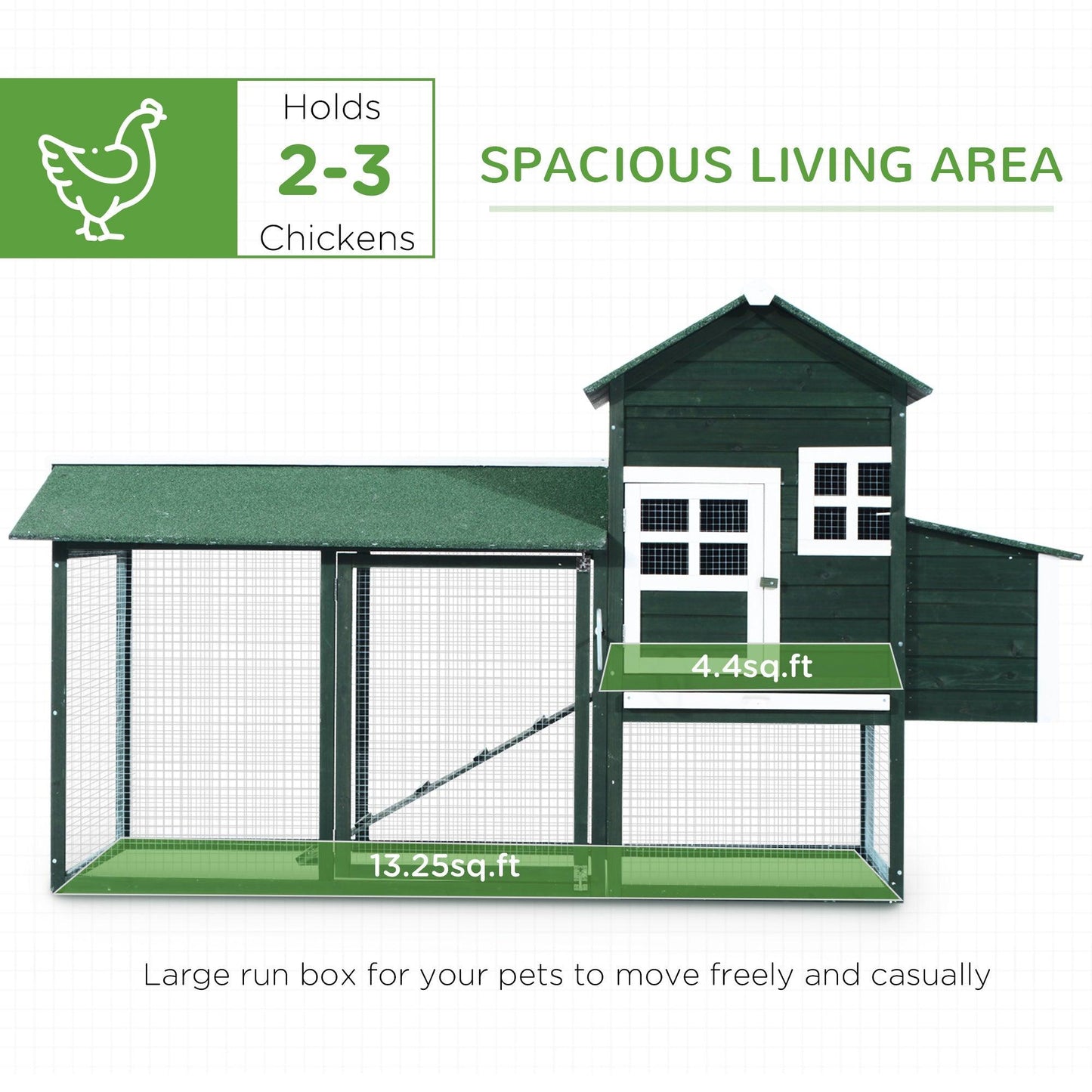 Pet Supplies-84" Wooden Chicken House, Chicken Coop Poultry Hen Cage with Covered Big Run, Nesting Box, and Perches, Green - Outdoor Style Company