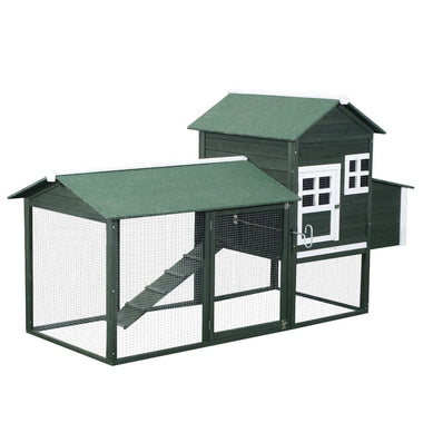 Pet Supplies-84" Wooden Chicken House, Chicken Coop Poultry Hen Cage with Covered Big Run, Nesting Box, and Perches, Green - Outdoor Style Company