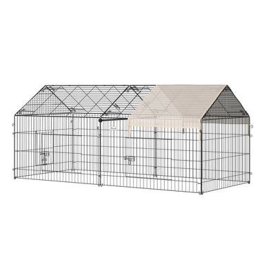 Outdoor and Garden-87” x 41” Outdoor Metal Pet Enclosure, Small Animal Playpen with Cover, for Rabbits, Chickens, Cats & Small Animals, Black & White - Outdoor Style Company