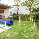 Pet Supplies-8pcs Dog Agility Equipment, Dog Obstacle Course with Adjustable Height Jump Ring, Weave Poles, Square Pause Box & Whistle - Outdoor Style Company