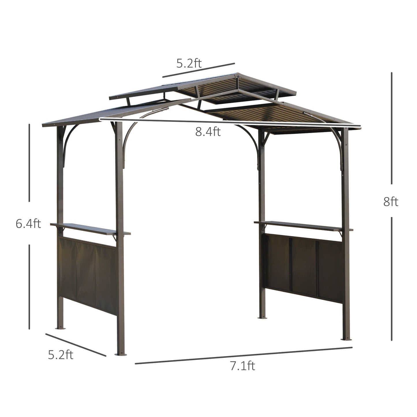 Outdoor and Garden-8'x5' BBQ Grill Gazebo with 2 Side Shelves, Outdoor Double Tiered Interlaced Polycarbonate Roof with Steel Frame, Brown - Outdoor Style Company