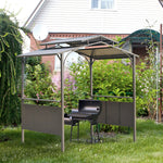 Outdoor and Garden-8'x5' BBQ Grill Gazebo with 2 Side Shelves, Outdoor Double Tiered Interlaced Polycarbonate Roof with Steel Frame, Brown - Outdoor Style Company