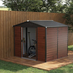 Outdoor and Garden-8x7 FT Outdoor Storage Shed, Waterproof Metal Garden Tool Shed with 2 Sliding Lockable Doors, Floor Frame & Vents for Backyard, Lawn, Teak - Outdoor Style Company