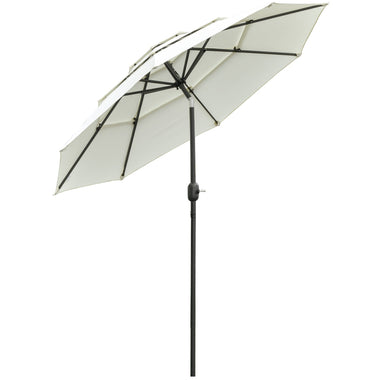 Outdoor and Garden-9' 3-Tier Patio Umbrella, Outdoor Market Umbrella with Crank and Push Button Tilt for Deck, Backyard and Lawn, Beige - Outdoor Style Company