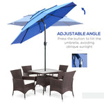 Outdoor and Garden-9' 3-Tier Patio Umbrella, Outdoor Market Umbrella with Crank and Push Button Tilt for Deck, Backyard and Lawn, Dark Blue - Outdoor Style Company