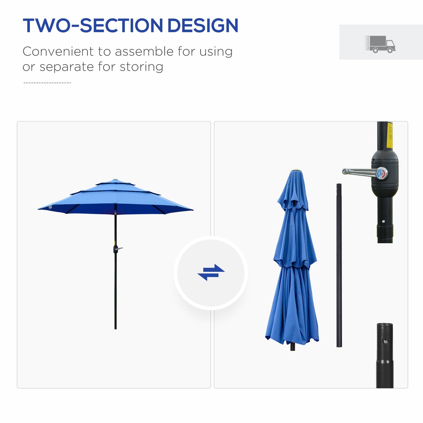 Outdoor and Garden-9' 3-Tier Patio Umbrella, Outdoor Market Umbrella with Crank and Push Button Tilt for Deck, Backyard and Lawn, Dark Blue - Outdoor Style Company